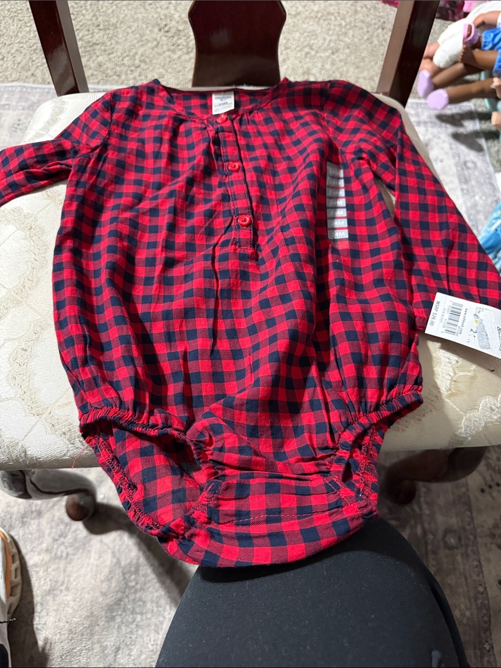 OshKosh B'gosh Red and Black Plaid Long-Sleeve Baby Bodysuit